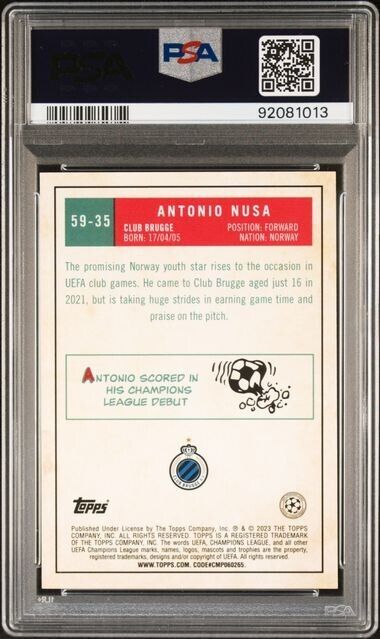 2022-23 TOPPS CHROME UEFA ANTONIO NUSA 59-35  PSA 9