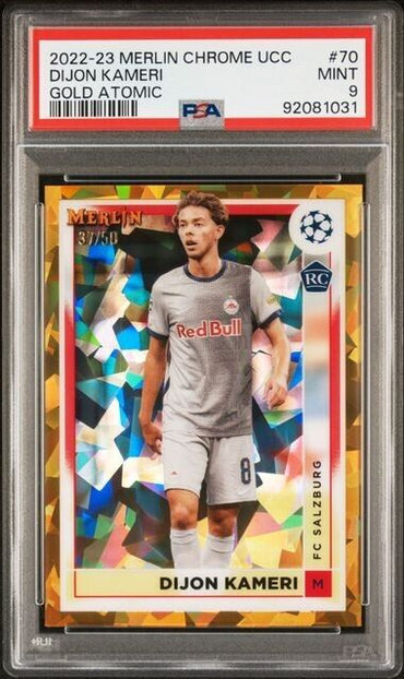 2022-23 TOPPS MERLIN CHROME UEFA DIJON KAMERI 70 GOLD ATOMIC REFRACTOR PSA 9 /50