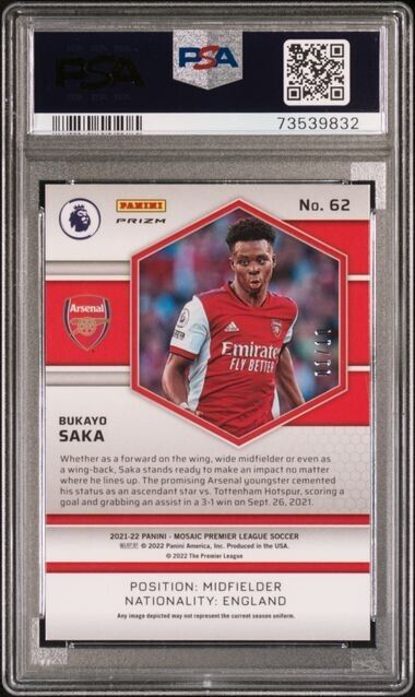 2021 PANINI MOSAIC PREMIER LEAGUE BUKAYO SAKA 62 GOLD MOSAIC PSA 9 /10