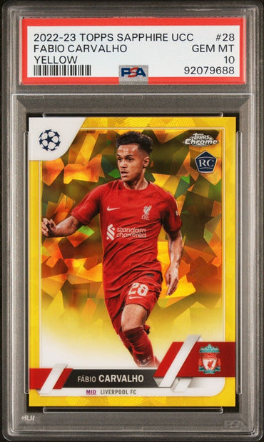 2022-23 TOPPS CHROME SAPPHIRE EDITION UEFA FABIO CARVALHO 28 YELLOW PSA 10 /99