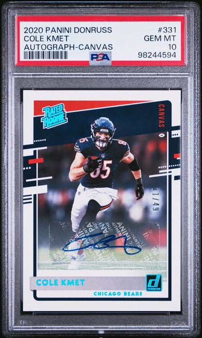 2020 PANINI DONRUSS 331 COLE KMET AUTOGRAPH-CANVAS GEM MINT 10 /49