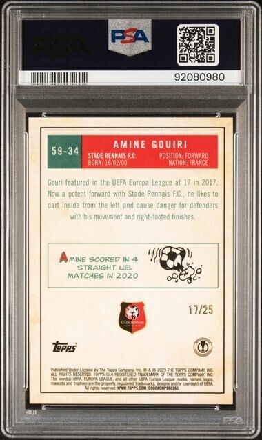 2022-23 TOPPS CHROME UEFA AMINE GOUIRI 59-34 1959 TOPPS-ORANGE REF PSA 10 /25