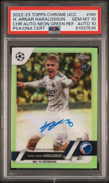 2022-23 TOPPS CHROME UEFA AUTOGRAPHS H. ARNAR HARALDSSON NEONGREENREF PSA 10 /99