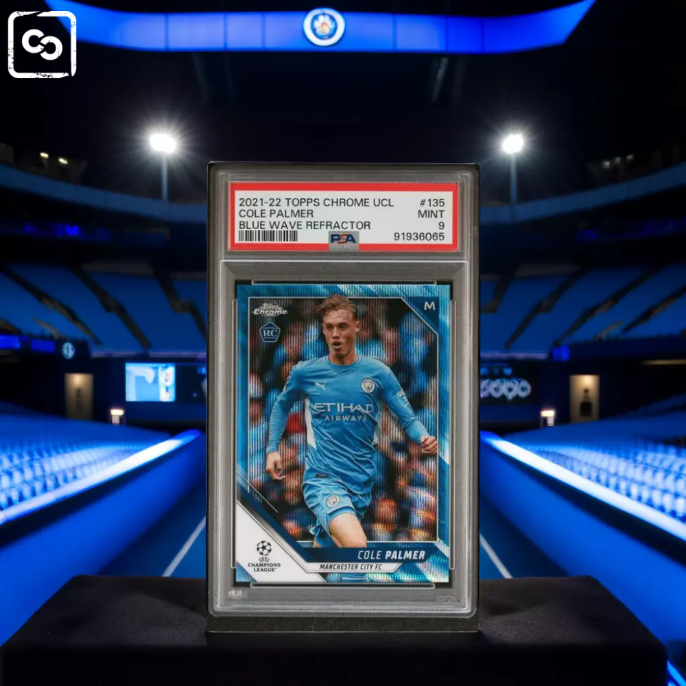 2021 TOPPS CHROME UEFA COLE PALMER 135 BLUE WAVE REFRACTOR PSA 9 /75