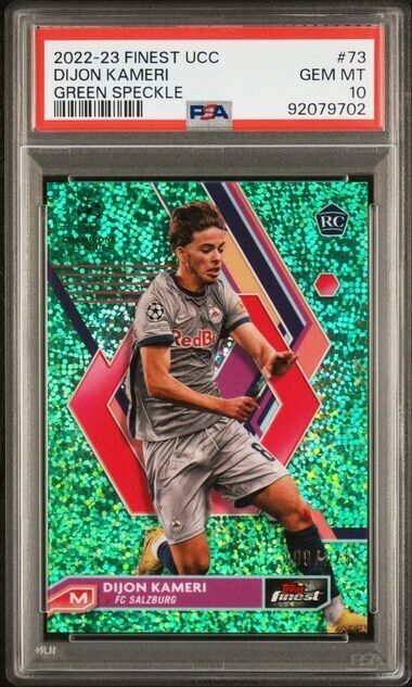 2022-23 TOPPS FINEST UEFA DIJON KAMERI 73 GREEN SPECKLE REFRACTOR PSA 10 /125