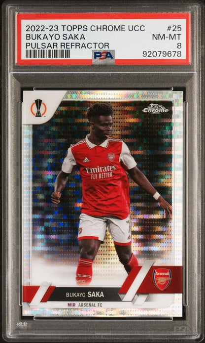 2022-23 TOPPS CHROME UEFA CLUB COMPETITIONS BUKAYO SAKA 25 PULSAR PSA 8