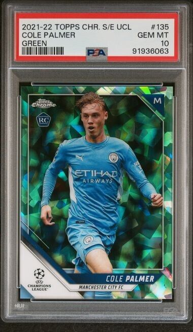 2021-2022 TOPPS CHROME SAPPHIRE EDITION UEFA COLE PALMER 135 GREEN PSA 10 /75