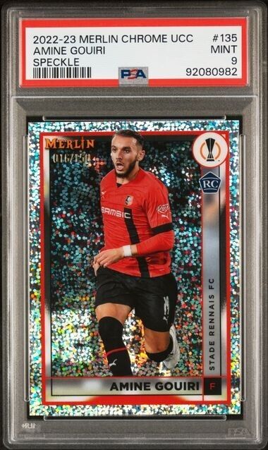 2022-23 TOPPS MERLIN CHROME UEFA AMINE GOUIRI 135 SPECKLE REFRACTOR PSA 9 /150