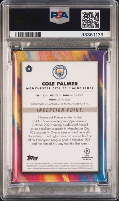 2021 TOPPS INCEPTION UEFA CLUB COMPETITIONS COLE PALMER EMERGING STARS PSA 9