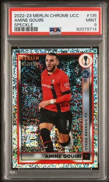 2022-23 TOPPS MERLIN CHROME UEFA AMINE GOUIRI 135 SPECKLE REFRACTOR PSA 9 /150