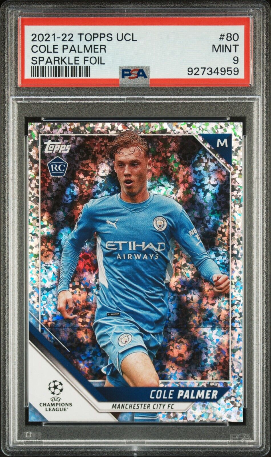 2021-22 TOPPS UEFA CHAMPIONS LEAGUE COLE PALMER 80 SPARKLE FOIL PSA 9