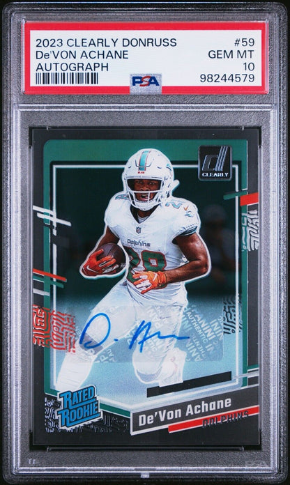 2023 PANINI CLEARLY DONRUSS 59 De'VON ACHANE AUTOGRAPH GEM MINT 10