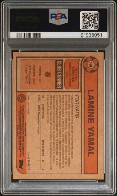 2023 TOPPS LIVING UEFA CHAMPIONS LEAGUE LAMINE YAMAL 596 PSA 9