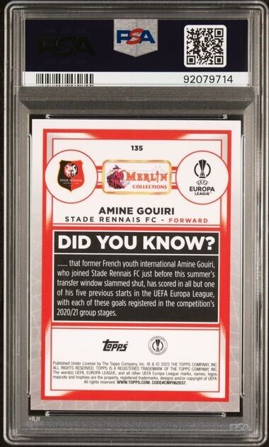 2022-23 TOPPS MERLIN CHROME UEFA AMINE GOUIRI 135 SPECKLE REFRACTOR PSA 9 /150