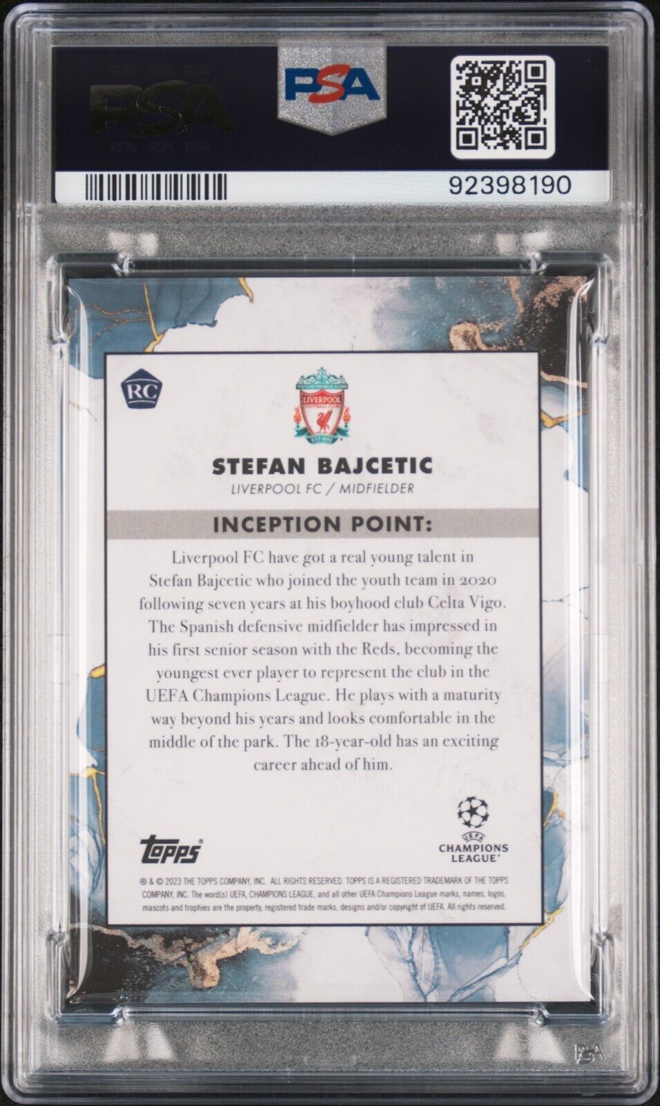 2022-23 TOPPS INCEPTION UEFA STEFAN BAJCETIC EMERGING STARS-BLUE PSA 10 /99