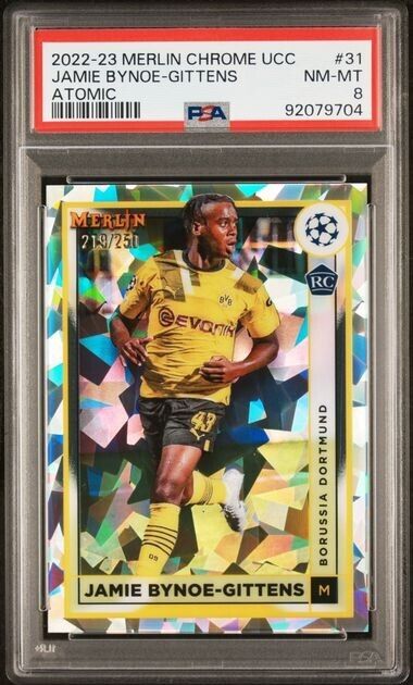 2022-23 TOPPS MERLIN CHROME UEFA JAMIE BYNOE-GITTENS 31 ATOMIC RFRCTR PSA 8 /250