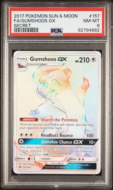 Pokemon Gumshoos GX 157 Sun & Moon English Mint 8 (2017)