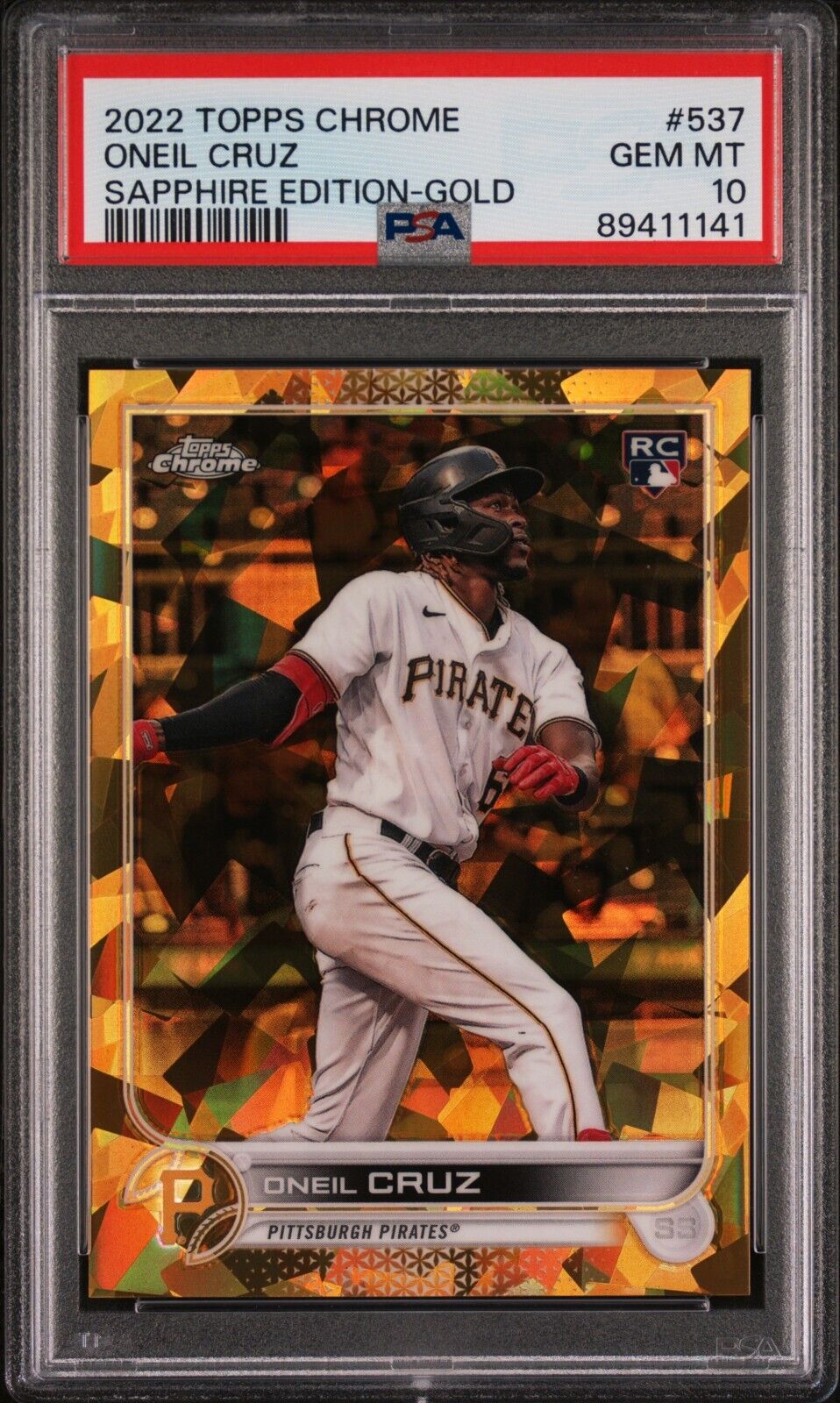 2022 TOPPS CHROME SAPPHIRE EDITION 537 ONEIL CRUZ RC ROOKIE SSP/50 GOLD PSA 10