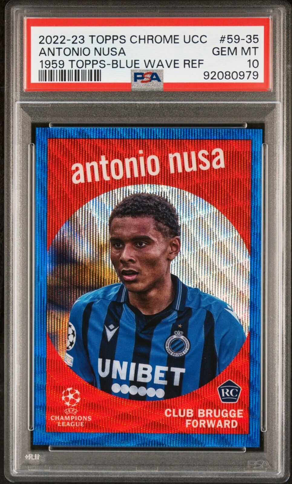 2022-23 TOPPS CHROME UEFA ANTONIO NUSA 59-35 1959 TOPPS-BLUE WAVE PSA 10 /75