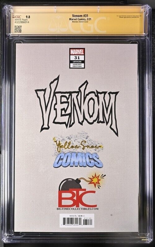 Venom #31, Signed by Momoko, CGC 9.8 Sketch Cover