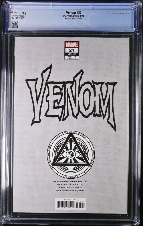 VENOM #27 MIGUEL MERCADO EXCLUSIVE VIRGIN VARIANT CGC 9.8 (2023)