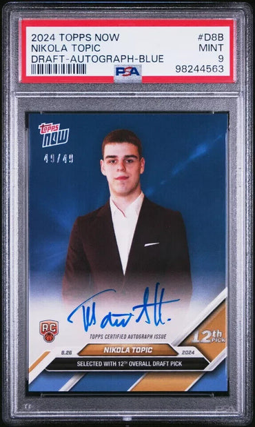 2024 TOPPS NOW DRAFT D8B NIKOLA TOPIC AUTOGRAPH-BLUE  PSA 9 /49