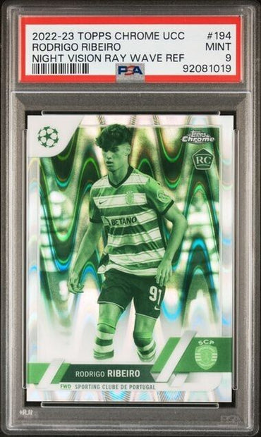 2022-23 TOPPS CHROME UEFA RODRIGO RIBEIRO 194 NIGHT VISION RAY WAVE PSA 9 /225