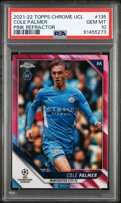 2021 TOPPS CHROME UEFA COLE PALMER 135 PINK REFRACTOR PSA 10 /175