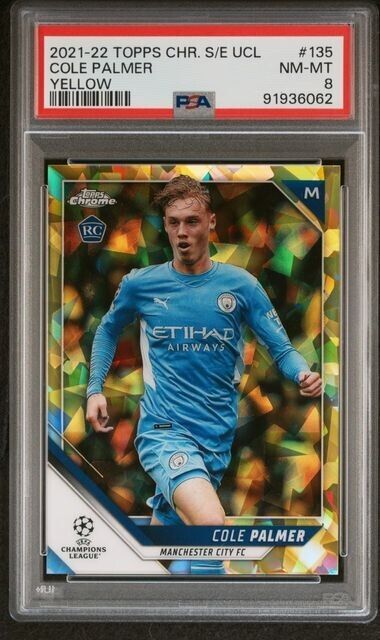 2021-2022 TOPPS CHROME SAPPHIRE EDITION UEFA COLE PALMER 135 YELLOW PSA 8 /99