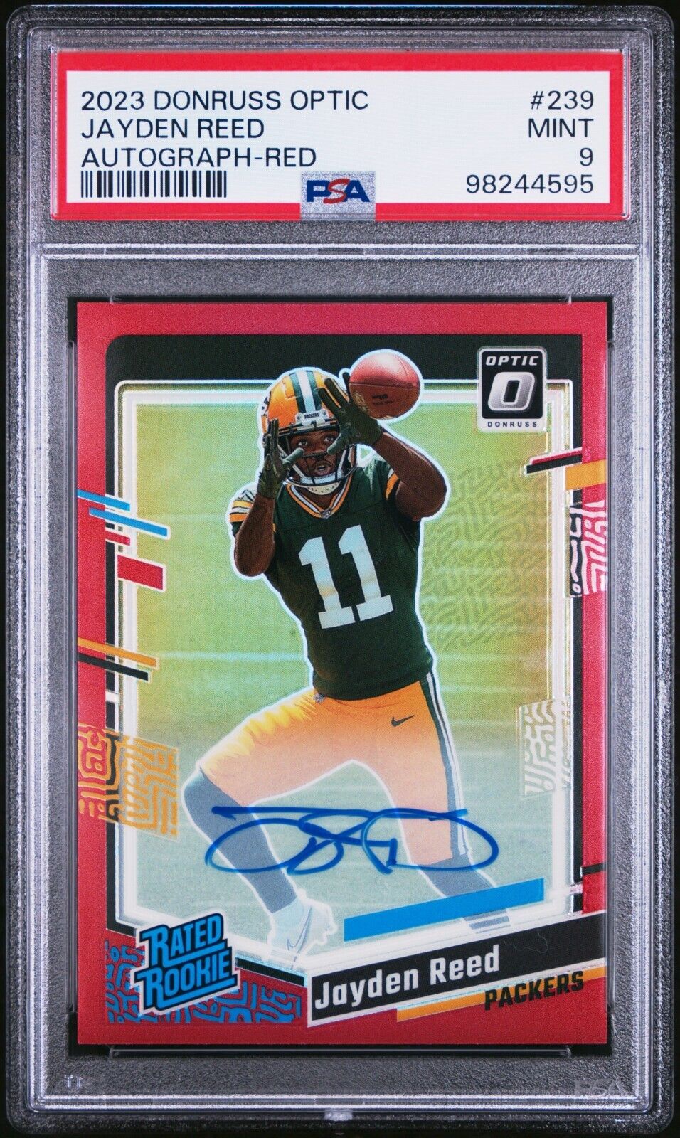 2023 PANINI DONRUSS OPTIC 239 JAYDEN REED AUTOGRAPH-RED MINT 9 /75