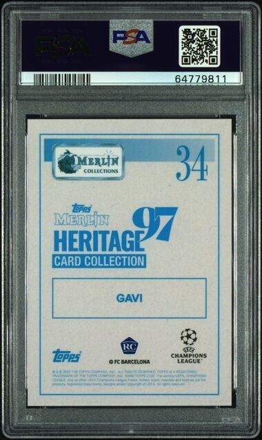 2021-2022 TOPPS MERLIN HERITAGE '97 UEFA GAVI 34 PSA 9