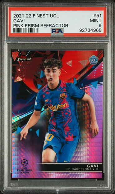 2021-2022 TOPPS FINEST UEFA CHAMPIONS GAVI 51 PINK PRISM REFRACTOR PSA 9 /125