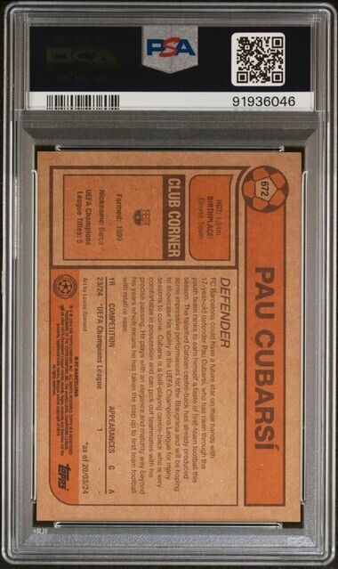 2024 TOPPS LIVING UEFA PAU CUBARSI 672 PSA 10