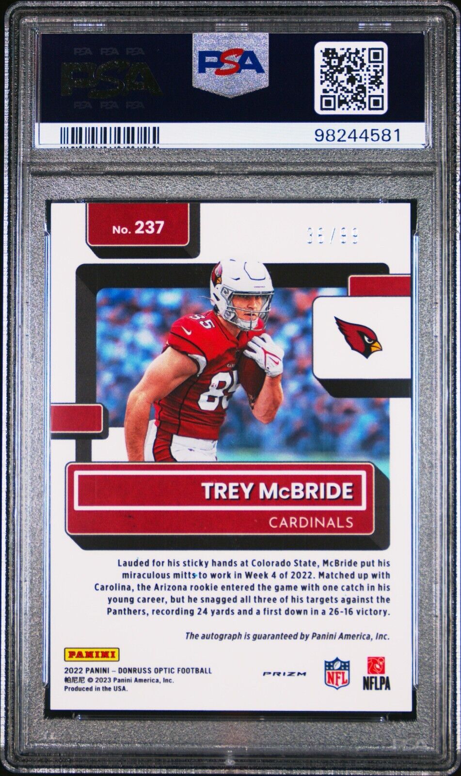 2022 PANINI DONRUSS OPTIC 237 TREY MCBRIDE AUTOGRAPH-BLUE GEM MINT 10 /99