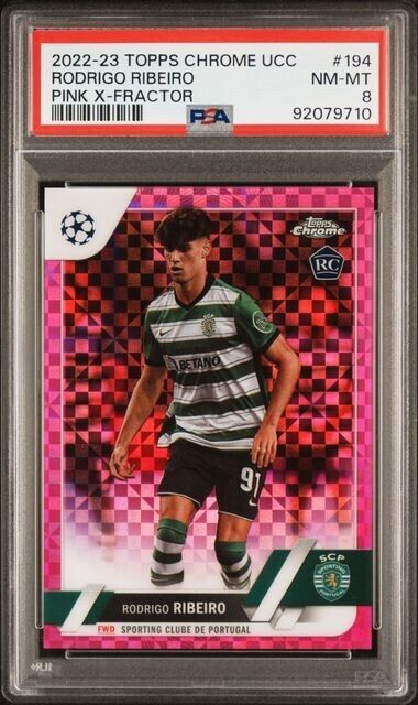 2022-23 TOPPS CHROME UEFA RODRIGO RIBEIRO 194 PINK X-FRACTOR PSA 8 /250