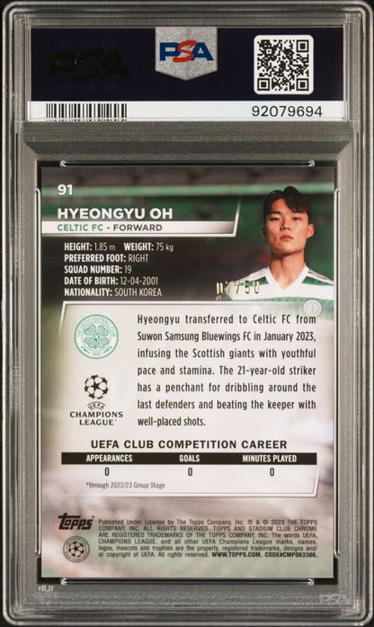 2022-23 TOPPS STADIUM CLUB CHROME UEFA HYEONGYU OH 91 MEMBERS GOLD PSA 10 /50