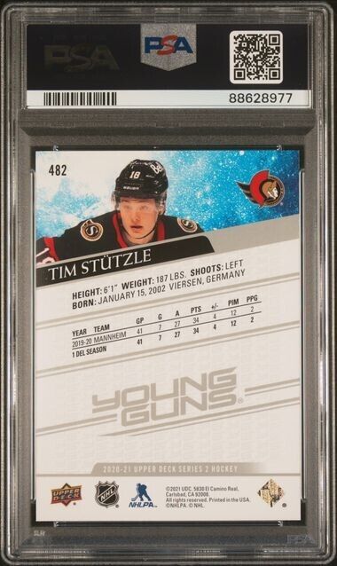 2020 UPPER DECK HOCKEY 482 TIM STUTZLE YOUNG GUNS PSA 9