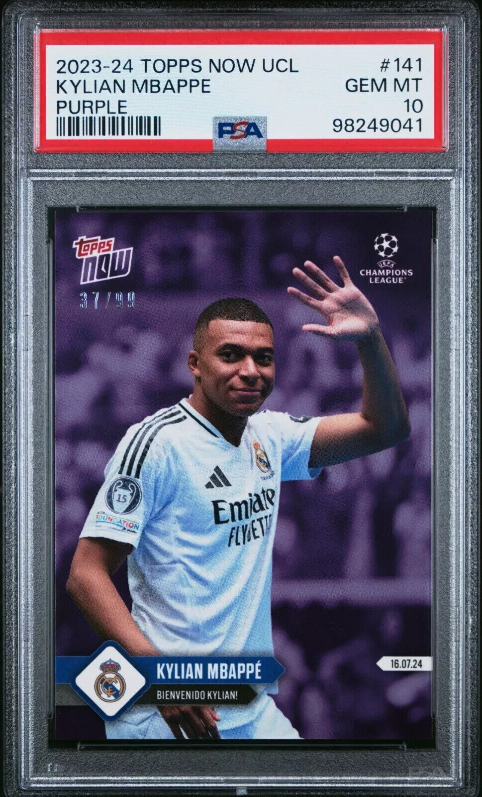 2023 TOPPS NOW UEFA CHAMPIONS LEAGUE 141 KYLIAN MBAPPE PURPLE PSA 10 /99 