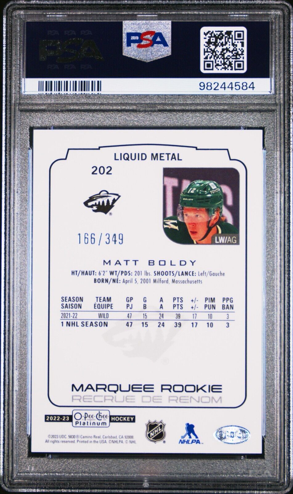 2022 O-PEE-CHEE PLATINUM 202 MATT BOLDY LIQUID METAL GEM MINT 10 /349