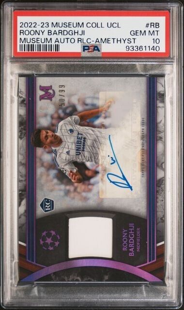 2022-23 TOPPS MUSEUM COL. UEFA ROONY BARDGHJI RB AUTO RLC-AMETHYST PSA 10 /99