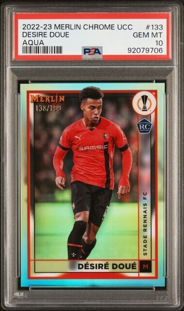 2022-23 TOPPS MERLIN CHROME UEFA DESIRE DOUE 133 AQUA REFRACTOR PSA 10 /199