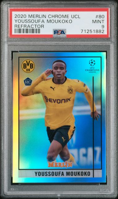 2020 TOPPS MERLIN CHROME UEFA CHAMPIONS LEAGUE YOUSSOUFA MOUKOKO   80  REFRACTOR PSA MINT 9