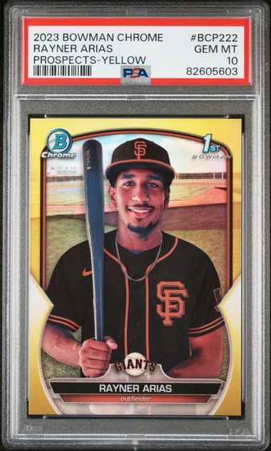 2023 BOWMAN CHROME PROSPECTS RAYNER ARIAS BCP222 YELLOW REF PSA GEM MT 10 /75
