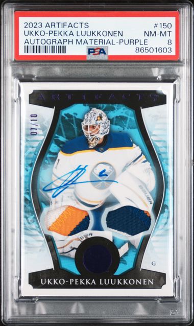 2023 UPPER DECK ARTIFACTS UKKO PEKKA LUUKKONEN 150 AUTO MATERIAL-PURPLE PSA8 /10