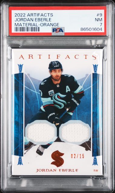 2022 UPPER DECK ARTIFACTS JORDAN EBERLE   9  MATERIAL-ORANGE PSA NM 7