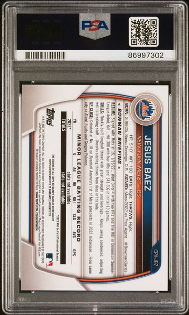 2023 BOWMAN CHROME PROSPECT AUTOGRAPHS JESUS BAEZ CPAJBZ SPECKLE REF PSA 9 /299