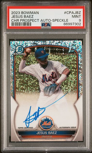 2023 BOWMAN CHROME PROSPECT AUTOGRAPHS JESUS BAEZ CPAJBZ SPECKLE REF PSA 9 /299