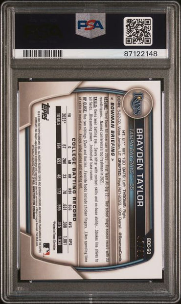 2023 BOWMAN DRAFT SAPPHIRE EDITION BRAYDEN TAYLOR   BDC60  GOLD PSA MINT 9  /50