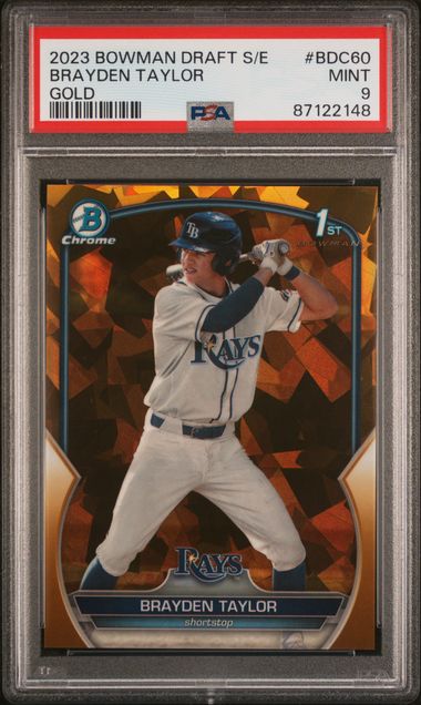 2023 BOWMAN DRAFT SAPPHIRE EDITION BRAYDEN TAYLOR   BDC60  GOLD PSA MINT 9  /50