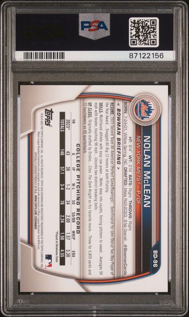 2023 BOWMAN DRAFT NOLAN McLEAN   BD96  GOLD PSA MINT 9  /50